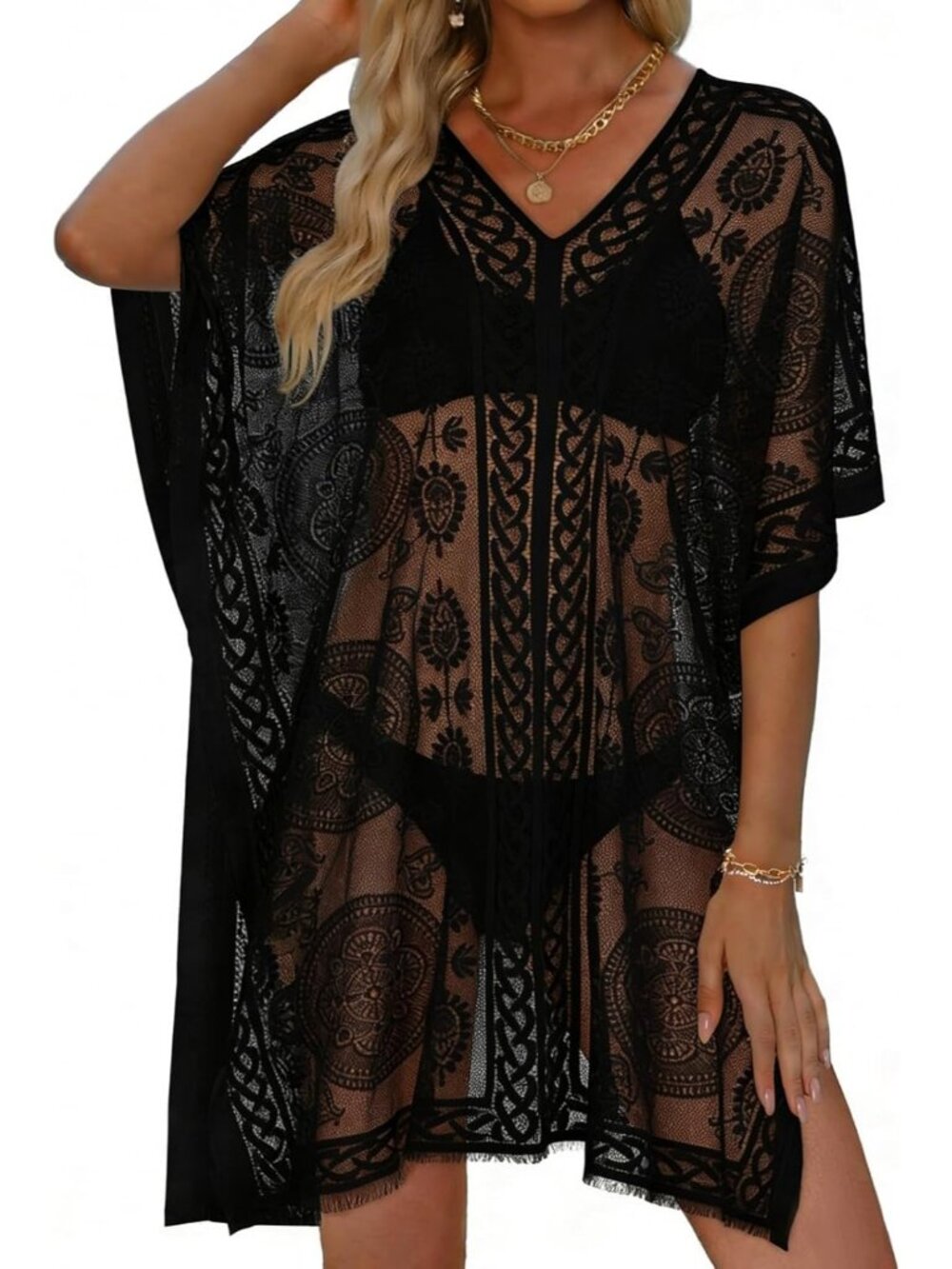 〽️Women's Bathing Cover Up Black Comfort V Neck Summer Swim Bikini Beach Dress